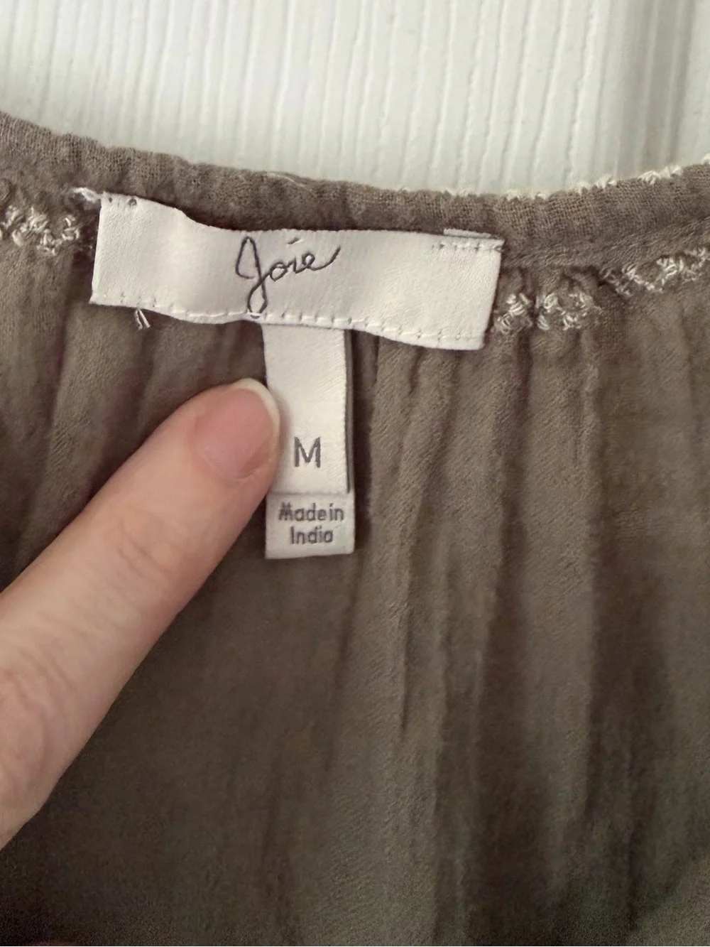 Joie Olive Embroidered V-Neck Peasant Blouse